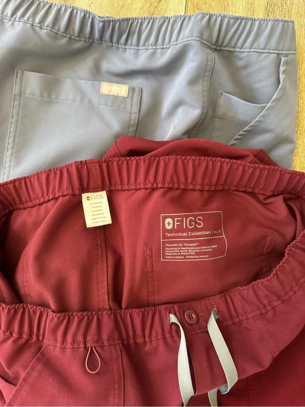 Lot Of 2- FIGS Cairo Straight-Leg Scrub Pants Men’s XL TALL Burgundy & Blue Gray